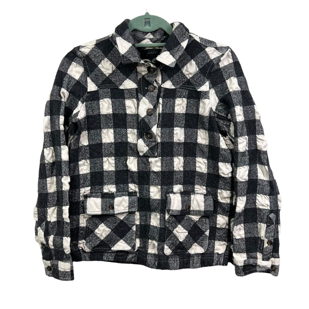 J. Crew Womens Flannel Wool Blend Shirt Plaid Flap Pockets Black Gray Size TM*